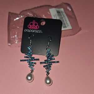 Paparazzi Teal and Silver Zigzag Earrings